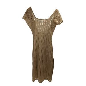Oneill Beige Crochet Short Sleeve Maxi Swim Coverup M Beachy Cruise‎ Vacation
